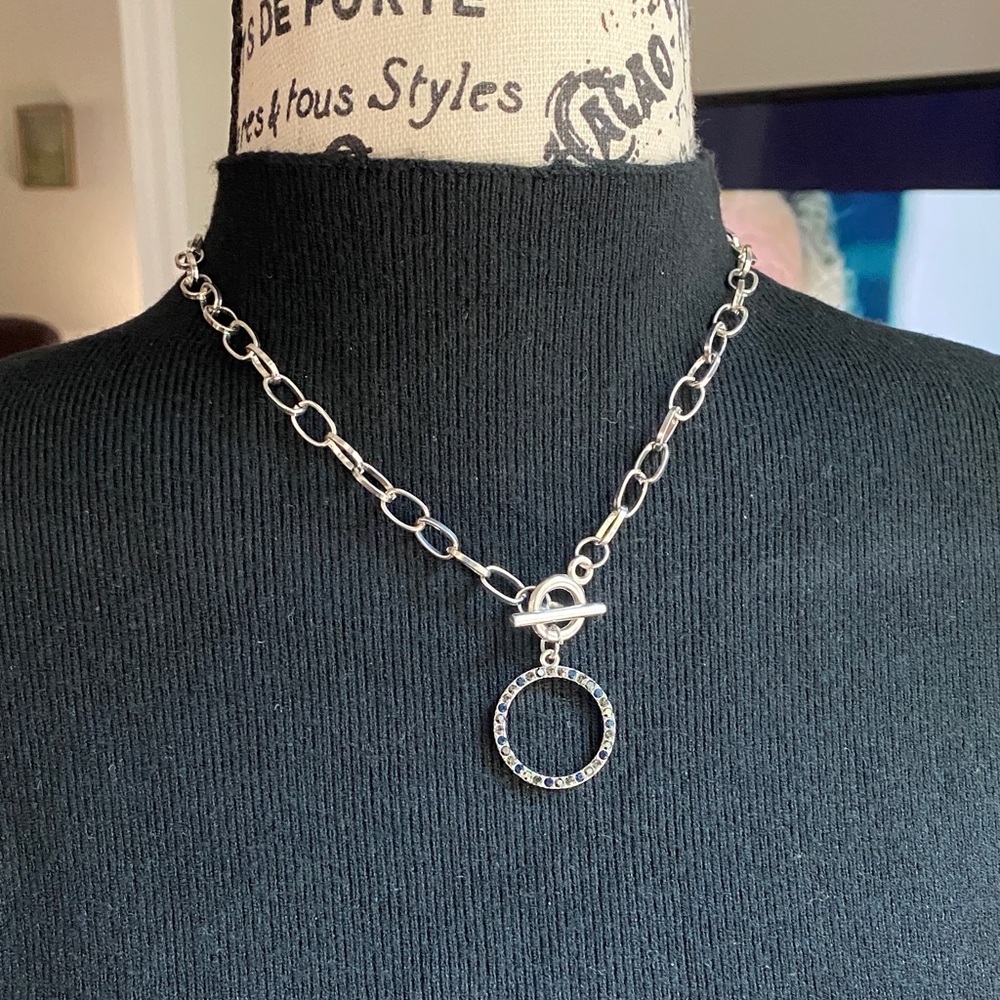 Silver Chain Necklace with Circular Pendant Make a 5-pc bundle for best price!
